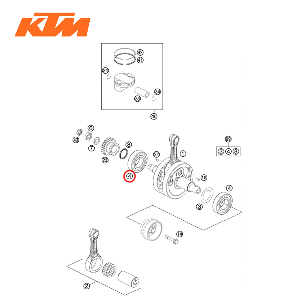 Rolamento do Virabrequim Original KTM para SX-F250 05/12 EXC-F250