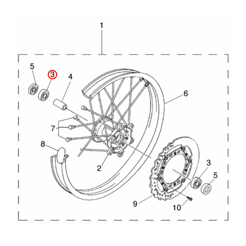 Rolamento da Roda Dianteira original Yamaha para YZ125/250 02/16 YZF250 02/13 YZF450 03/13 WRF250 02/16 WRF450 03/17 (Serve com Trabulador YZF/WRF)