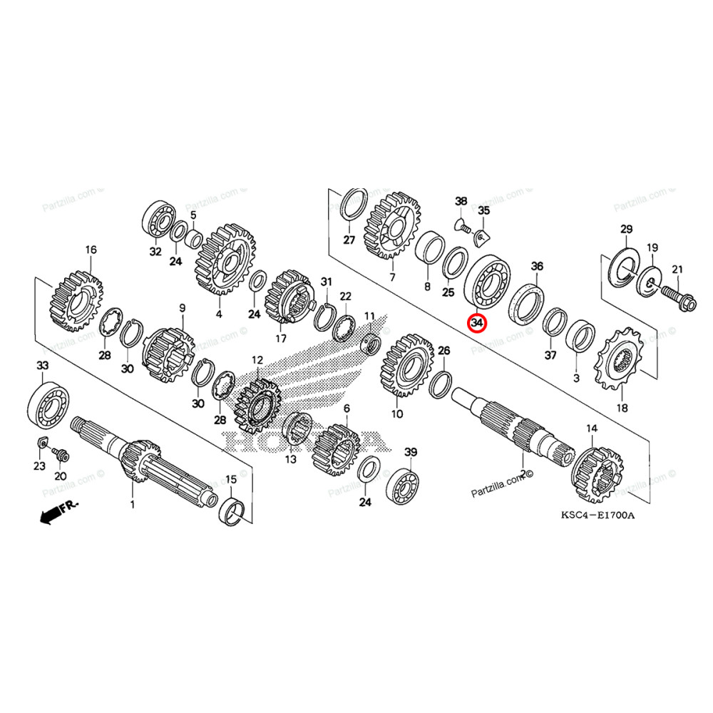 Rolamento de Transmissão Original Honda para CRF250 07/09 CRFX250 07/17 (Radial Esferas 22x52x14)
