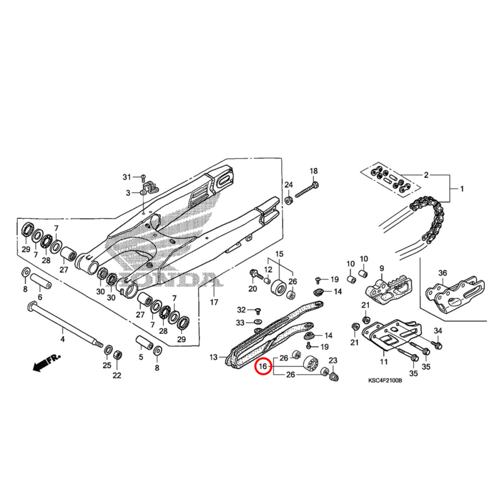 Rolete de Corrente Inferior Original Honda para CR125 05/07 CRF250 05/08 CRF250X 06/15