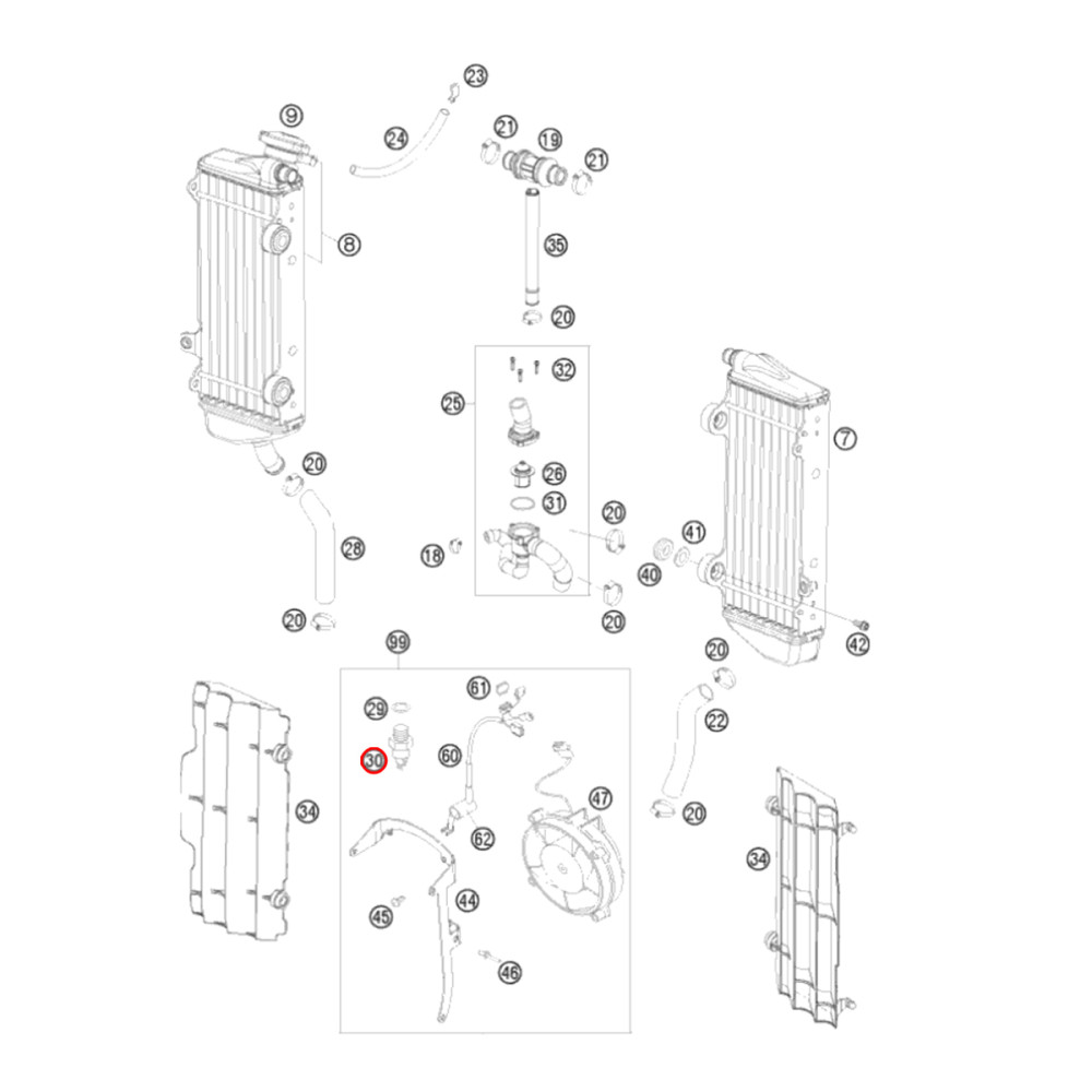 Termostato (Sensor de Temperatura) Original KTM para 250/350 08/10 Enduro / Husaberg