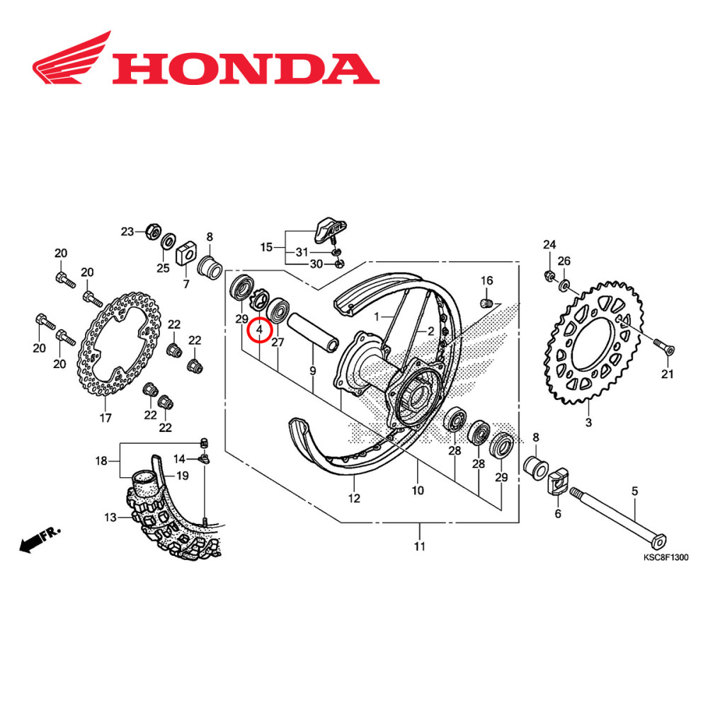 Trava do Rolamento da Roda Original Honda para CR125/250 00/07 CRF250/450 02/17