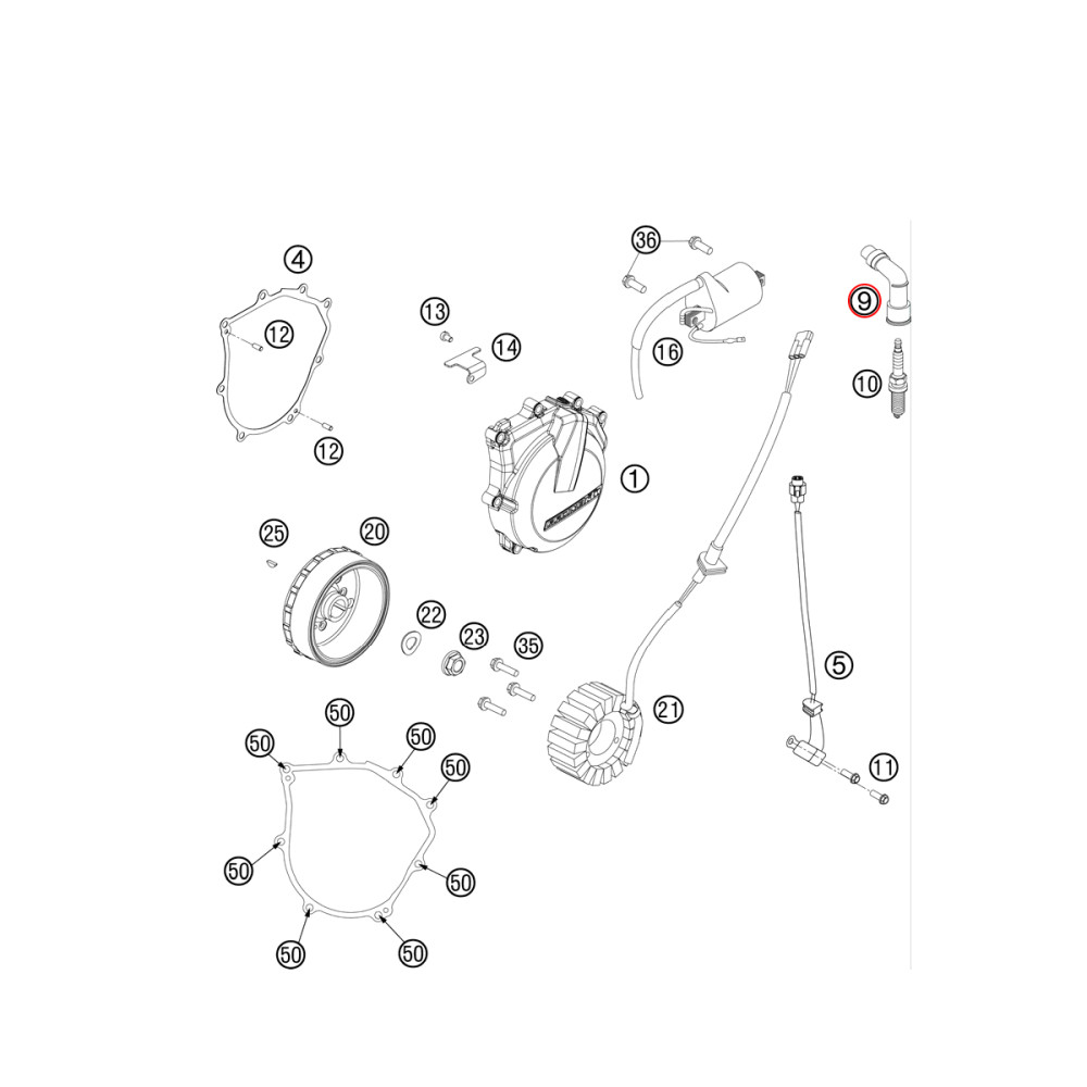 Cachimbo de Vela Original KTM EXC/XCW400/450/530 08/12 Ap-TRS1908 (Vela Connect)