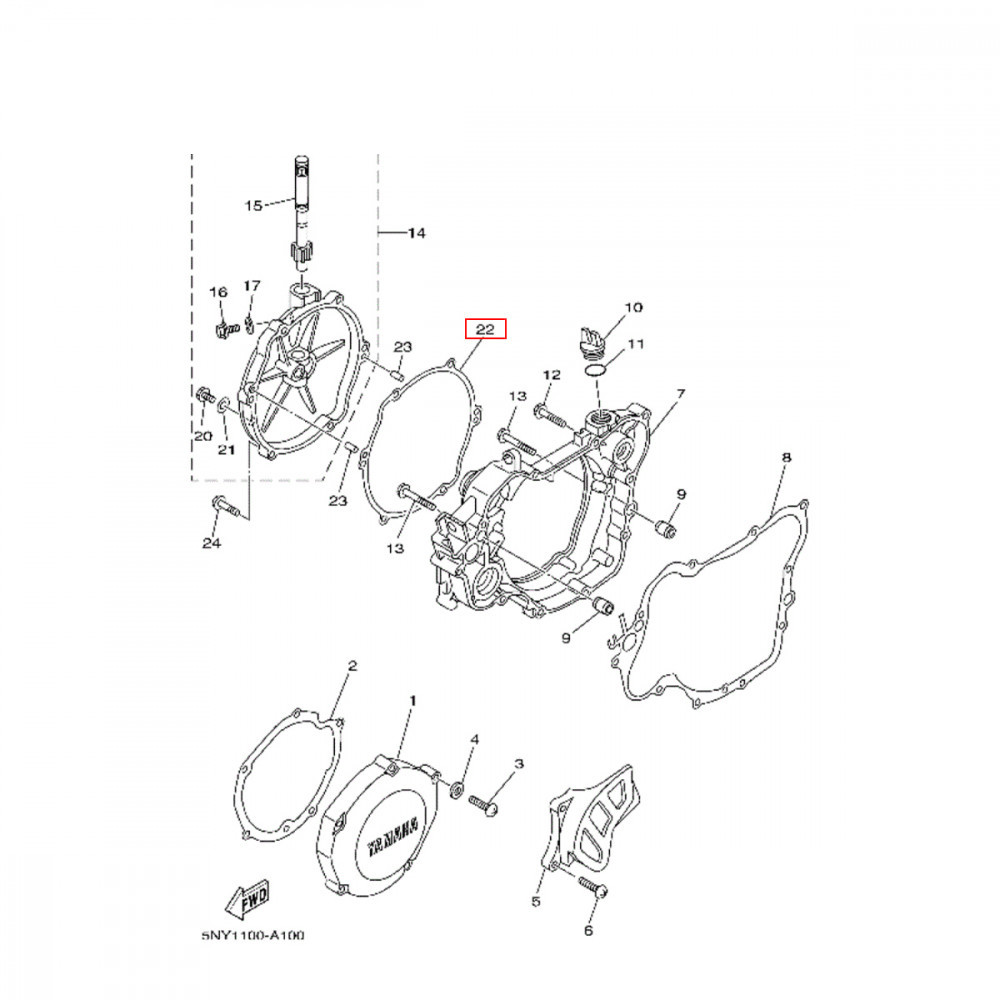 Junta da Tampa de Embreagem Pequena Original Yamaha para YZ125 94/03