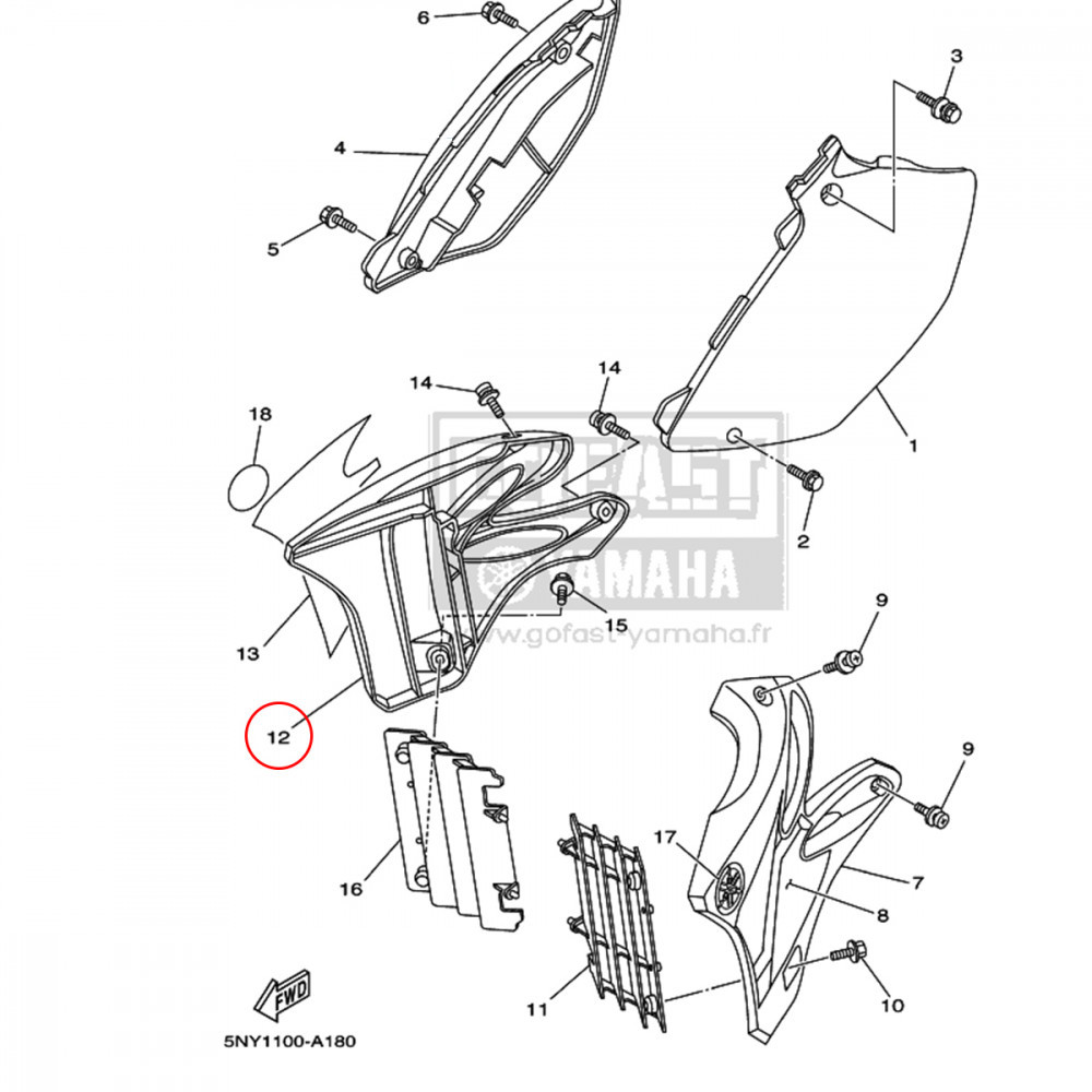 Aleta do Radiador Direito Original Yamaha para YZ125/250 02/14