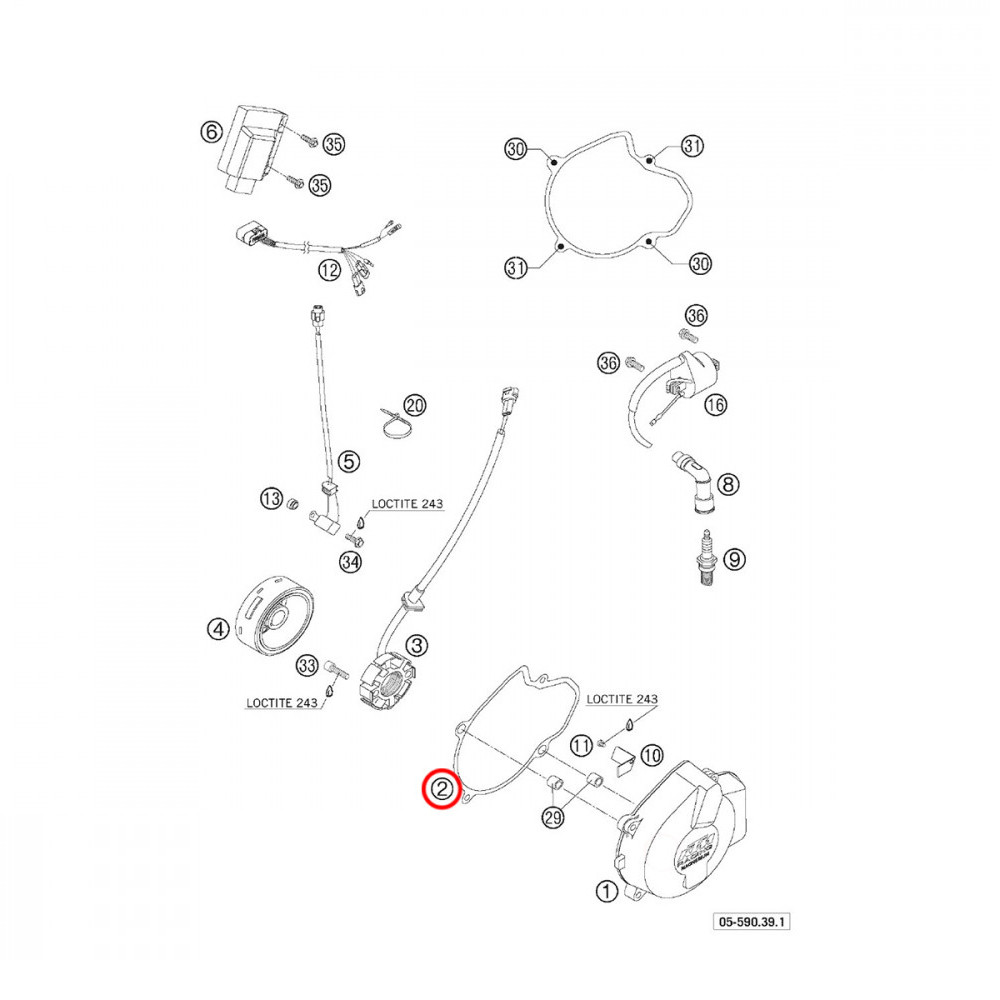 Junta da Tampa do Magneto Original KTM para EXC 400/450/520/525/540 00/07