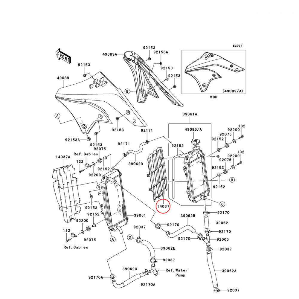 Grade do Radiador Direita Original Kawasaki KXF250 06/08
