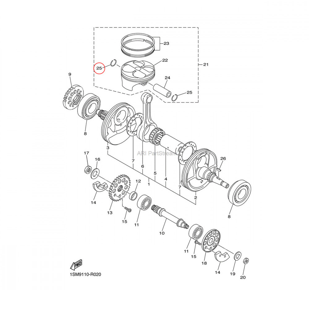Trava do Pistão Original Yamaha para YZF250 12/22 WRF250 15/22