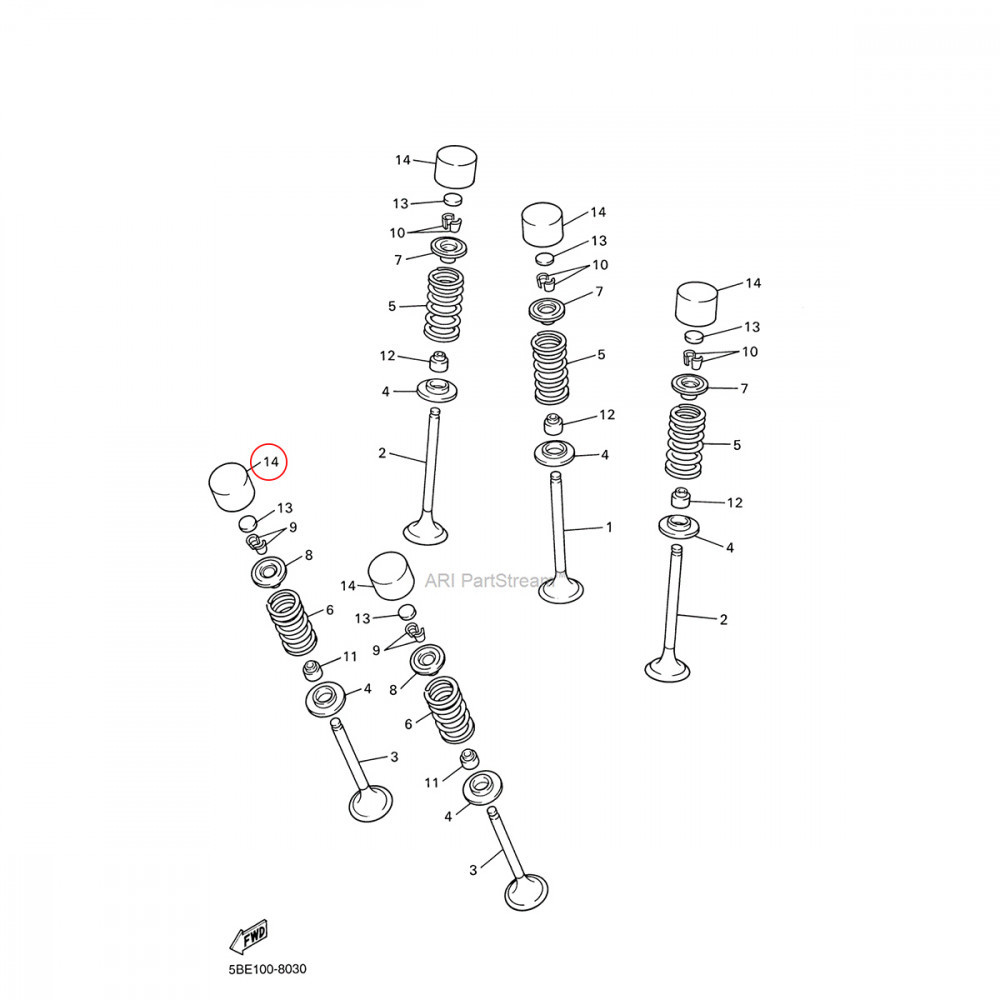 Copinho da Válvula Original Yamaha para (ESC) YZF250 01/18 YZ250FX 15/19 WRF250 01/19 (ADM/ESC) YZF450 03/09 WRF450 03/15 YZF400/426 98/02