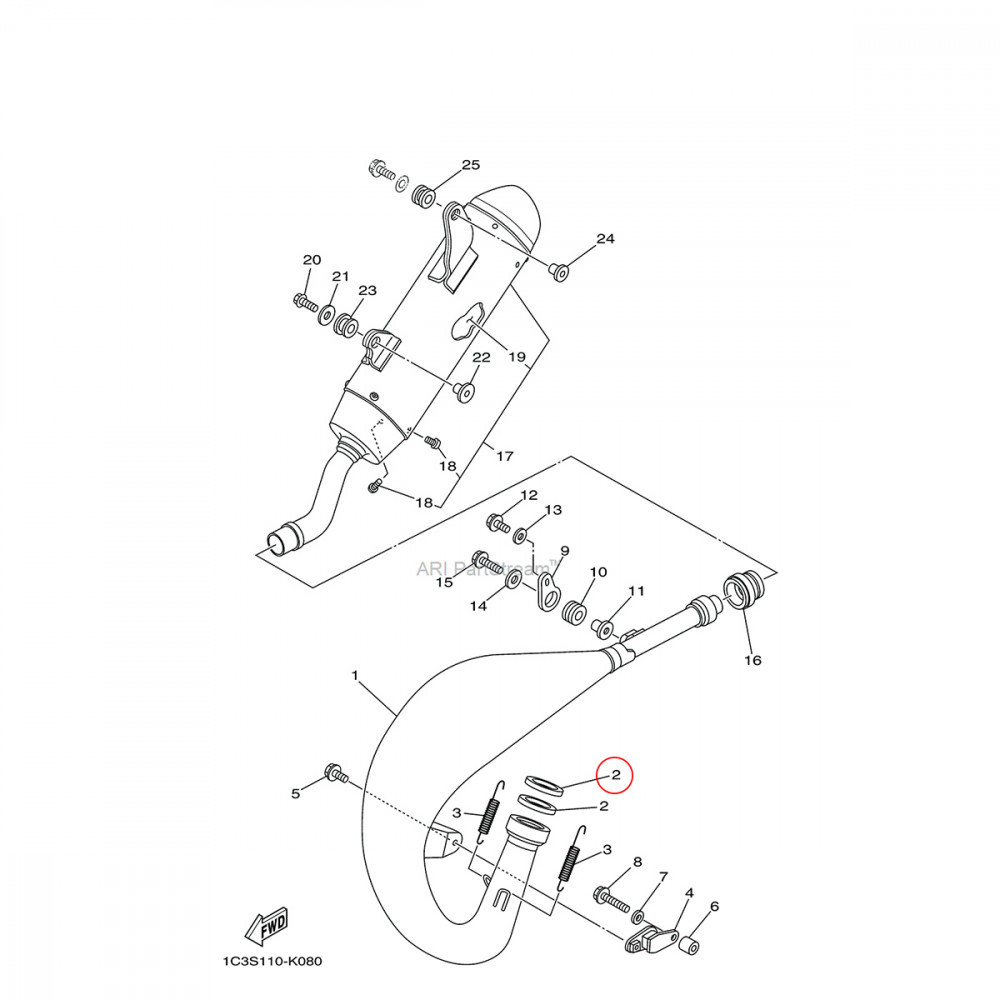 Junção do Escape Original Yamaha para YZ85 02/03 YZ125 01/19