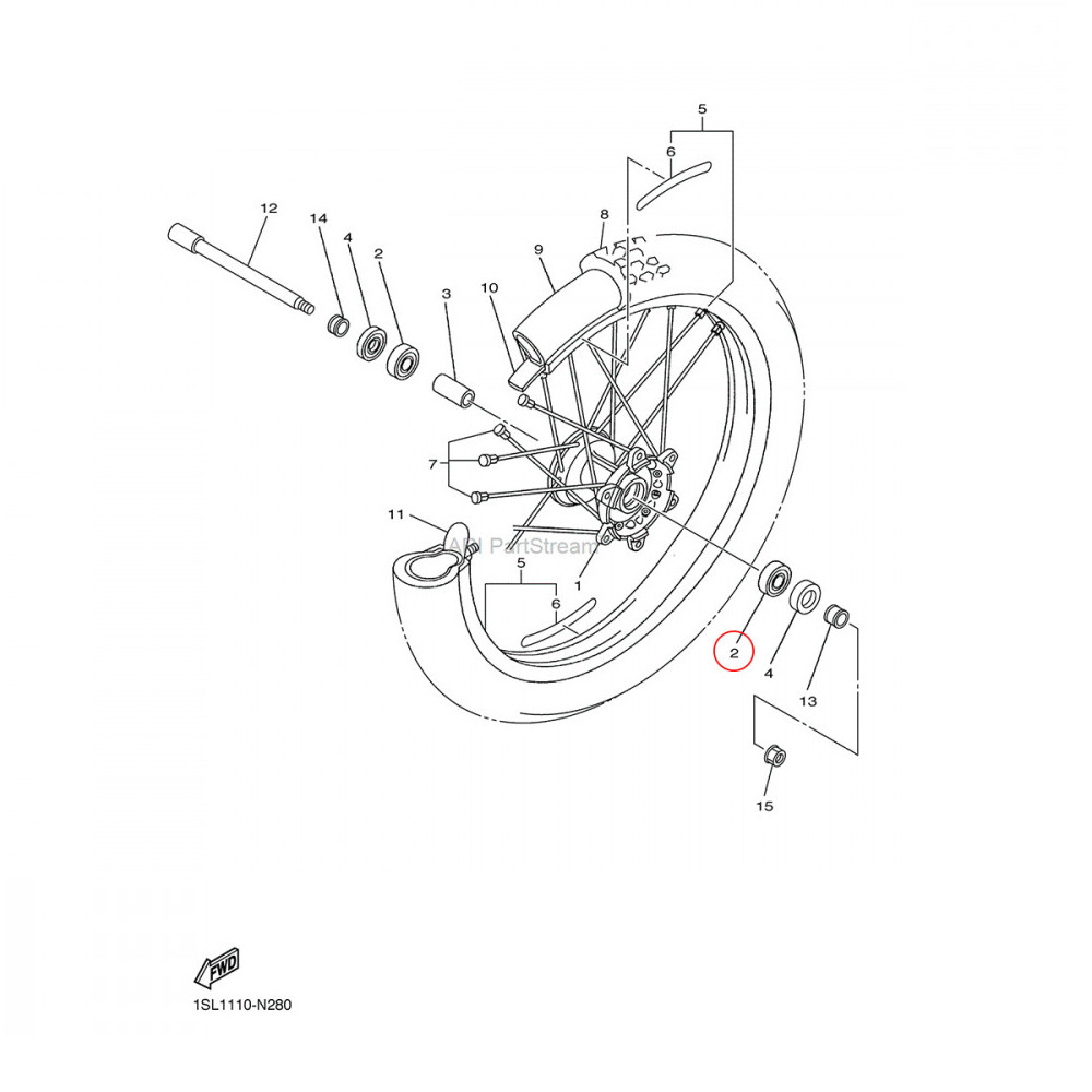 Rolamento da Roda Dianteira Original Yamaha para YZF250/450 14/19 YZ250FX 15/19 YZ450FX 16/19 WRF450 19