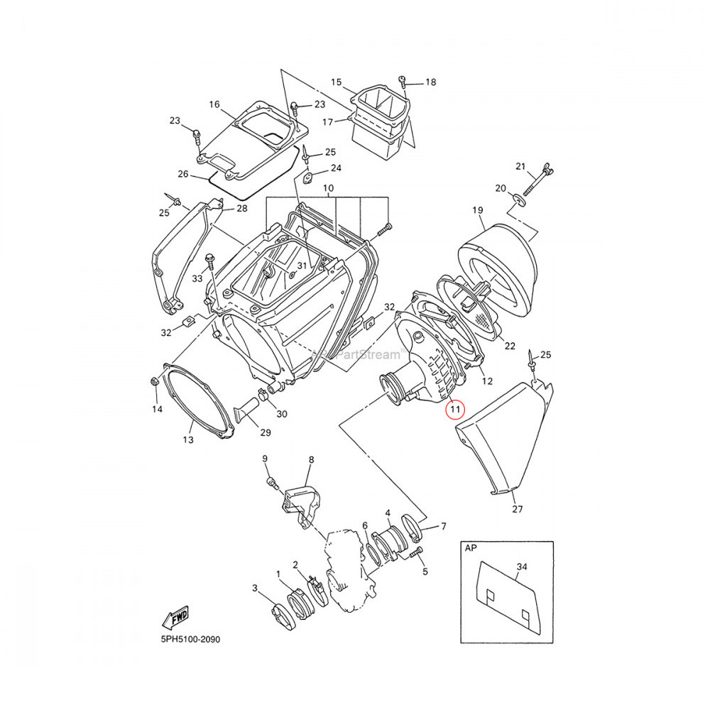 Air Cleaner Case Original Yamaha para YZF250 01/02 WRF250 01/02 WRF400 00 YZF426 00/02 WRF426 01/02