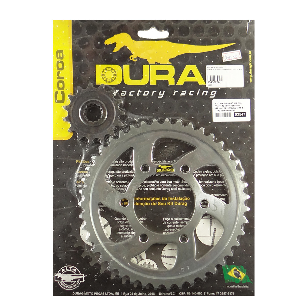 Kit Relação Durag Coroa + Pinhão para Kawasaki Versys KLZ 1000 12/18 (Aço 1045) (15x43x525)