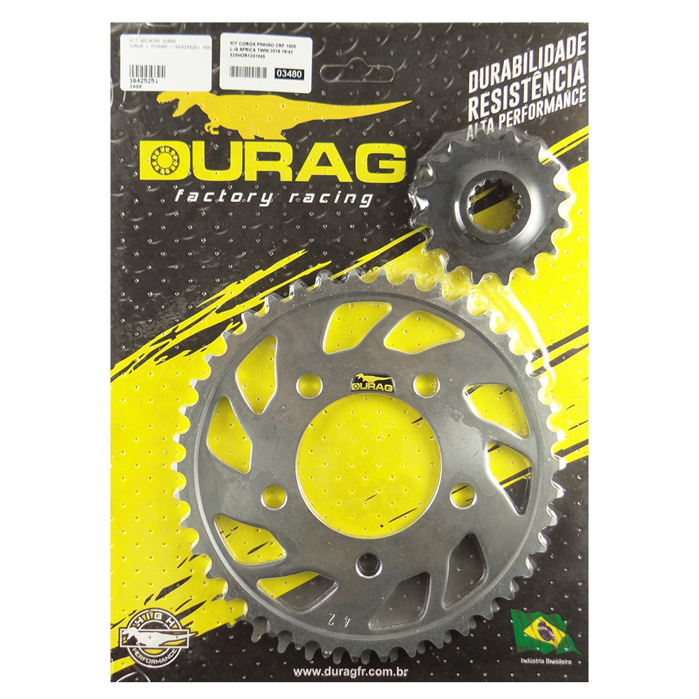 Kit Relação Durag Coroa + Pinhão para Honda CRF1000 L/G Africa Twin 16/- (Aço 1045) (16x42x525)