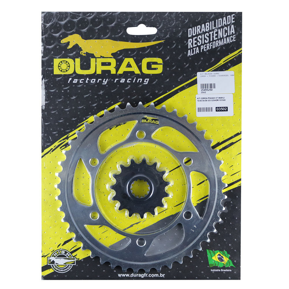 Kit Relação Coroa + Pinhão para Yamaha XT660R 04/15 (Aço 1045) (15x45x525) Durag