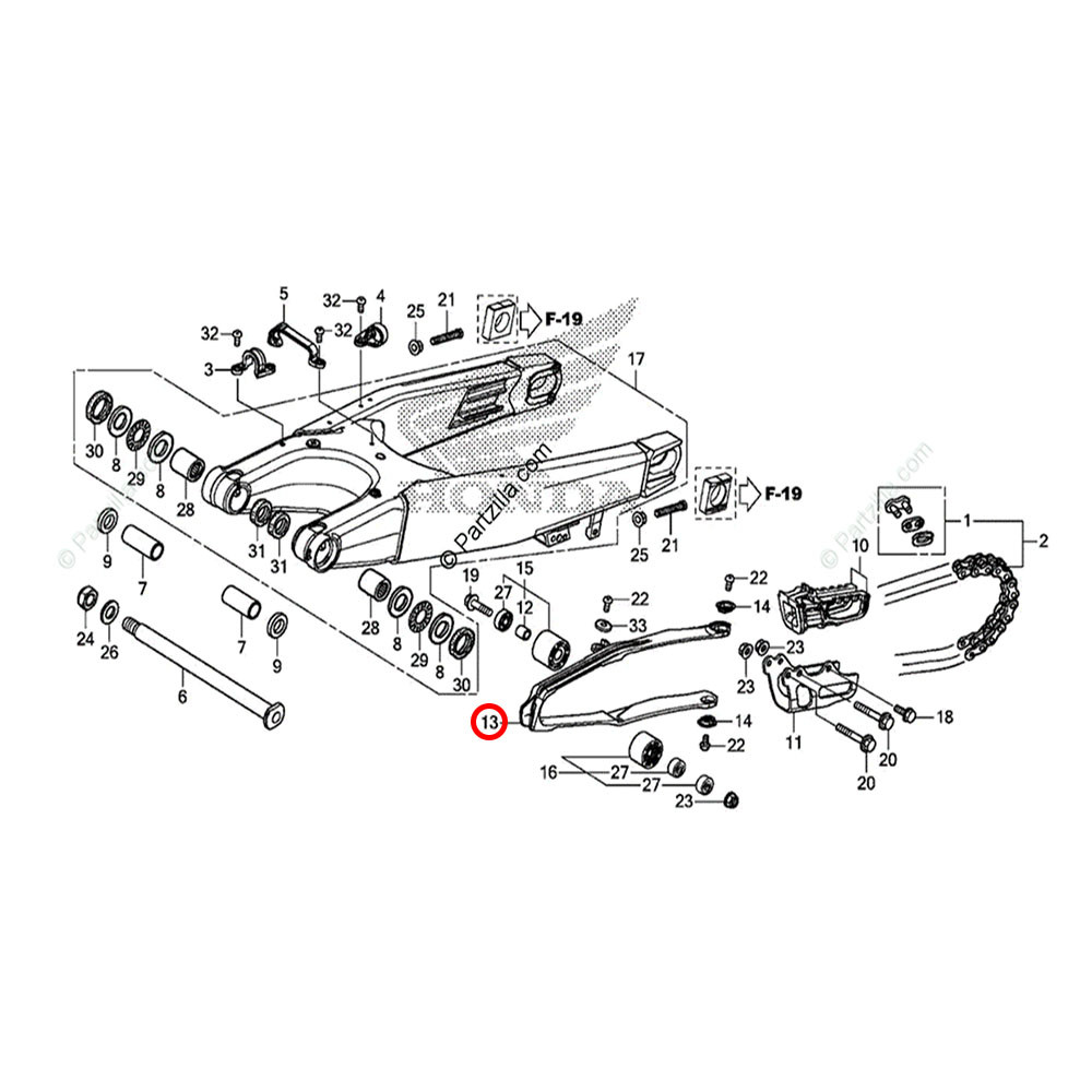 Guia Deslizante Dianteiro Original Honda para CRF250 18/19 CRF250RX 19 CRF450 R/RX 17/18