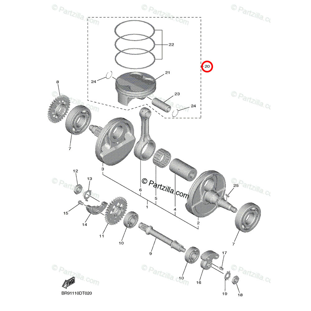 Kit Pistão Original Yamaha para YZF 450 18/19 YZ 450RX 19 WRF 450 19 (Pistão + Anel + Travas)