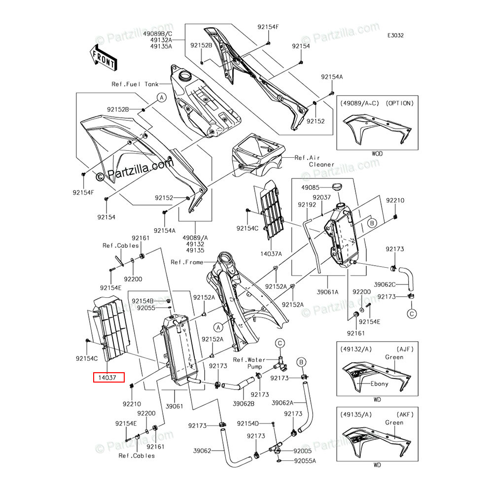 Grade do Radiador Lado Esquerdo Original Kawasaki para KXF 250 17/19