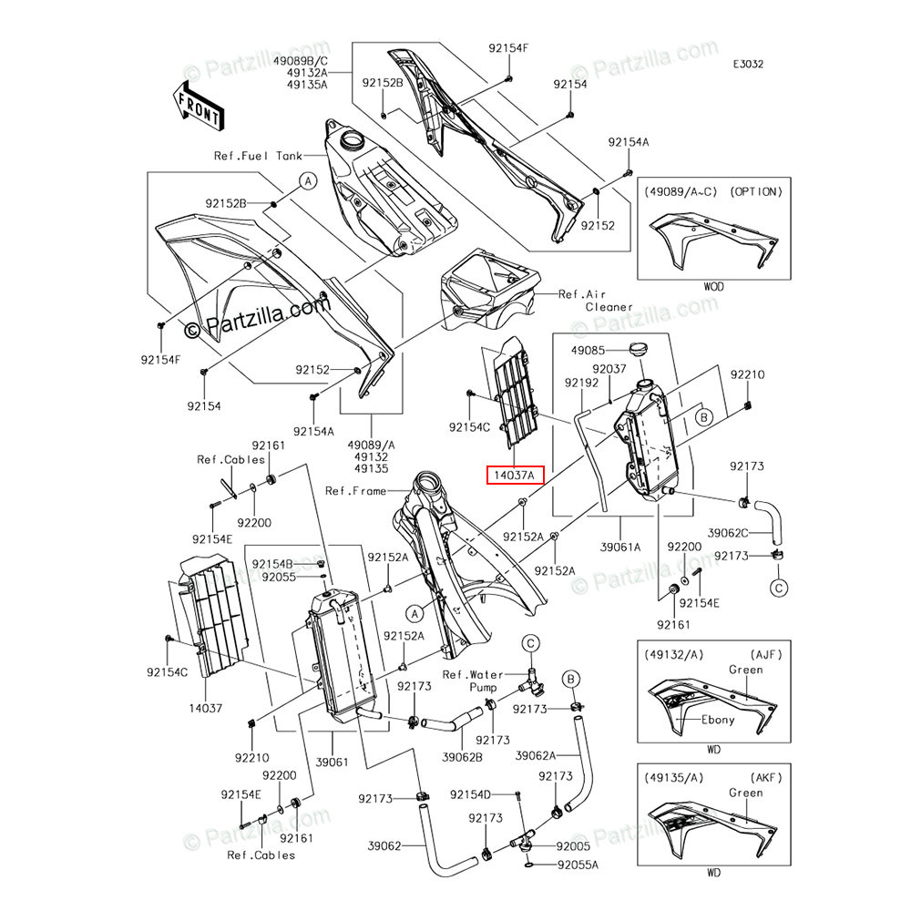 Grade do Radiador Lado Direito Original Kawasaki para KXF 250 17/19