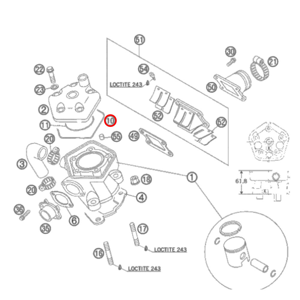 Junta do Cabeçote Original KTM para SX 50 01/08 SX 65 98/08 Externo (O'Ring)