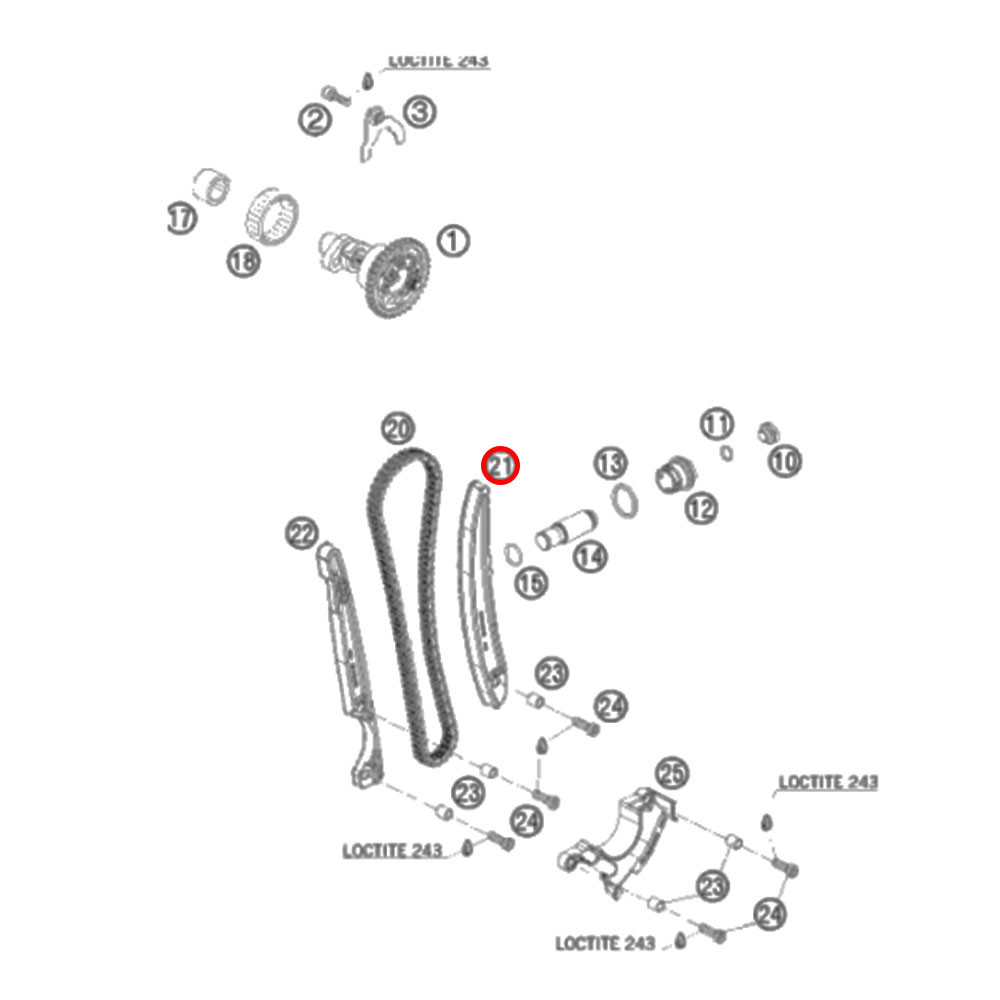 Tensor da Corrente de Comando Original KTM para EXC 450/530 08/11 XC-W 450/530 09/11
