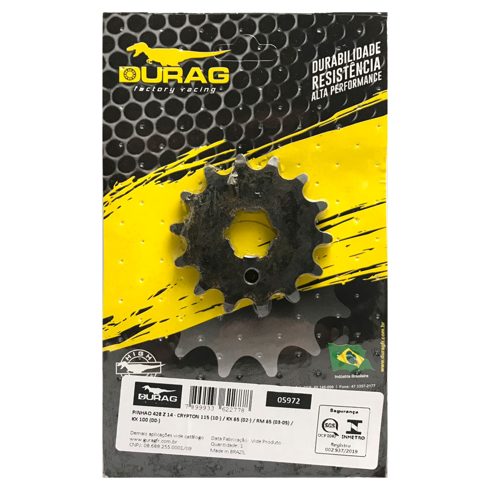 Pinhão Kawasaki KX65 02/- KX100 00/- Suzuki RM65 03/05 - Passo 428 - Tamanho Z14 - Durag