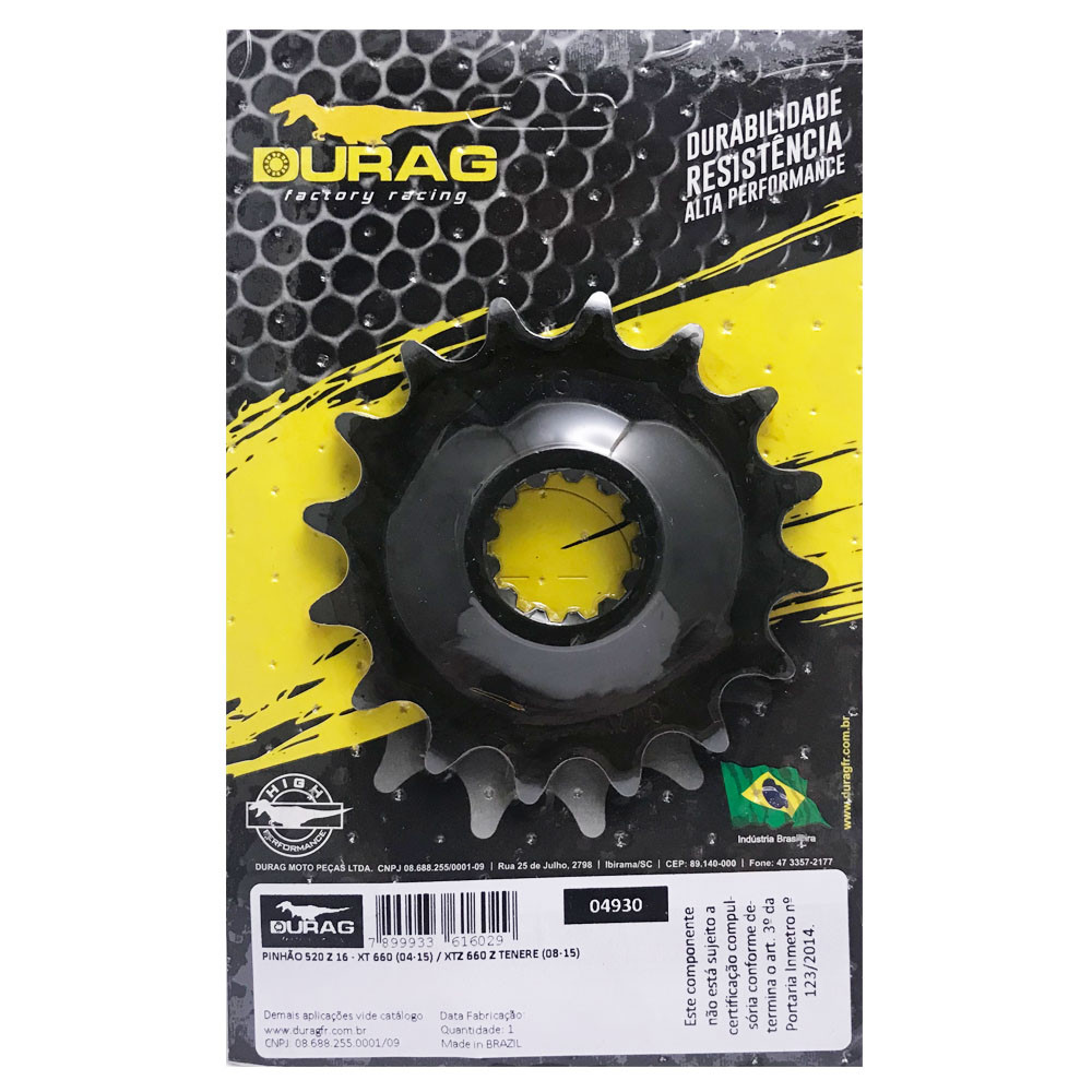 Pinhão Yamaha XT 660R (Passo 520) Tamanho Z16 - Durag