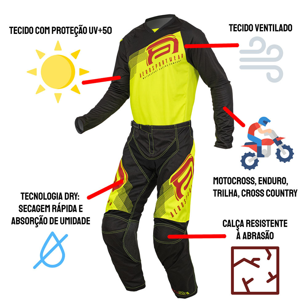 Kit Calça + Camisa Asw Image Spark 22 Preto/Amarelo Flúor