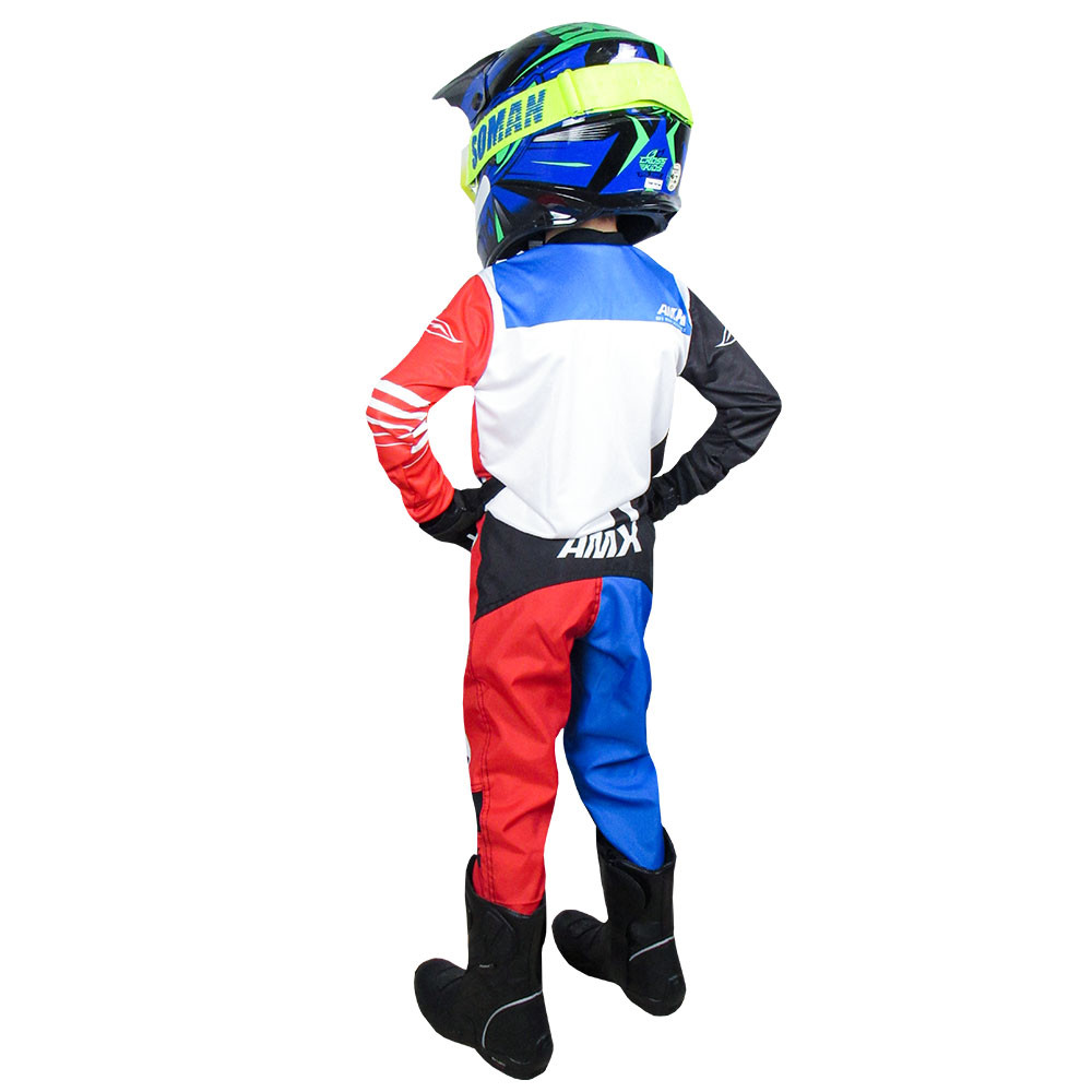 Kit Calça + Camisa Amx Infantil Prime Moto Azul/Branco/Vermelho