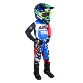 Kit Calça + Camisa Amx Infantil Prime Moto Azul/Branco/Vermelho  