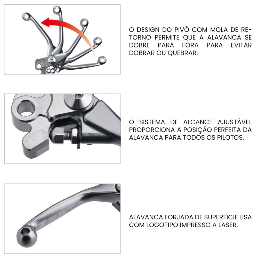 Par de Manetes Zeta Pivot FP 3 Finger GasGas MC125/250 (24/25) MC250F/350F/450F (24/25) EC250/300 (21/25) EC250F/350F (21/25) EC450F (24/25) Husqvarna TE150i/250i/300i (22/25) FE250/350/450 (22/25) Preto