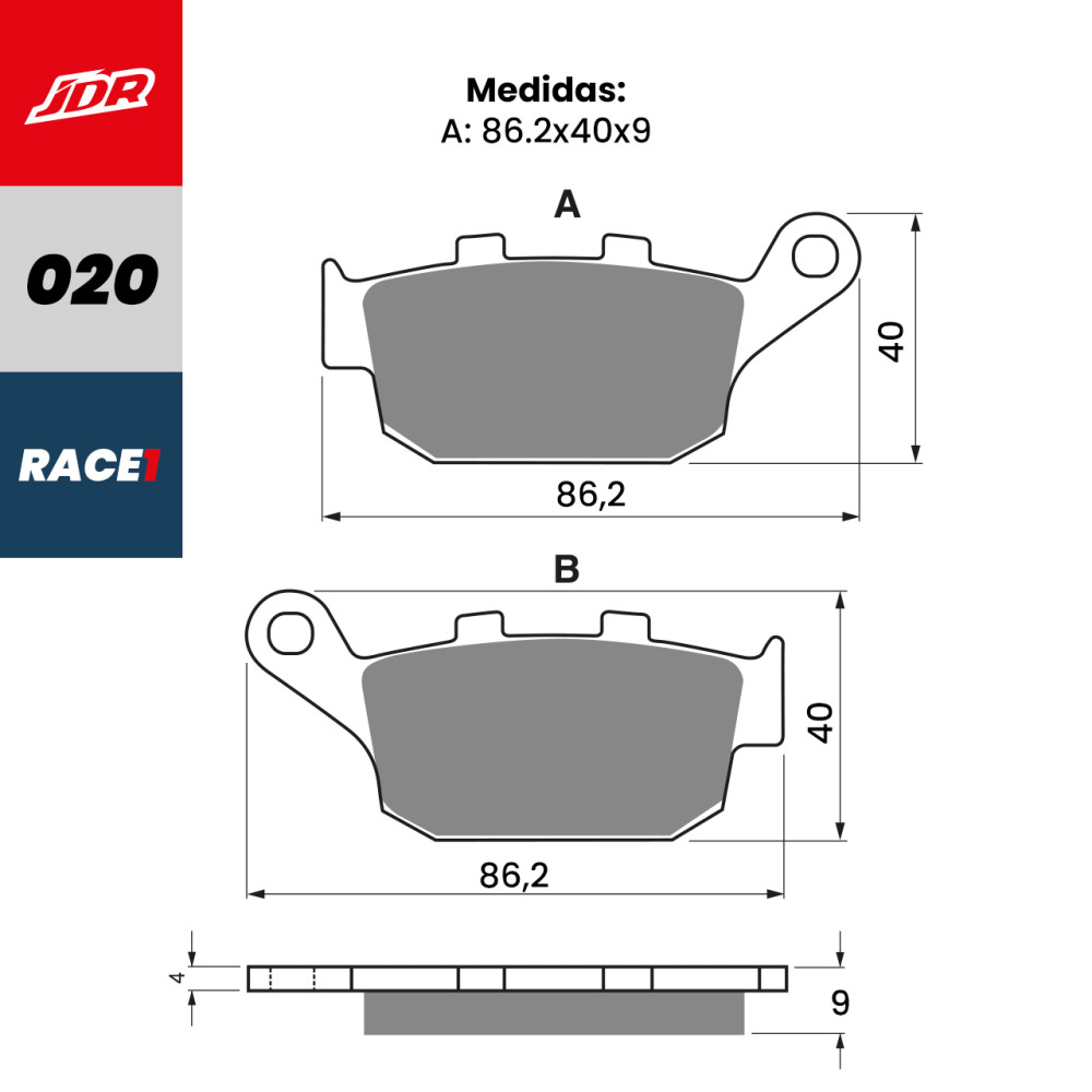 Pastilha De Freio Traseiro JDR Modelo Race 1 Para Honda CBR 500 NC 700 Kawasaki Z 800 Yamaha XJ6 600