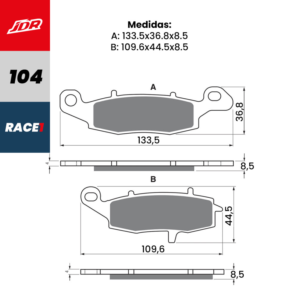 Pastilha De Freio Dianteira JDR Modelo Race 1 Para Suzuki DL 650 V-Strom GSX 750 Kawasaki ER-6F KLE 650 Versys KLV 1000 Versys