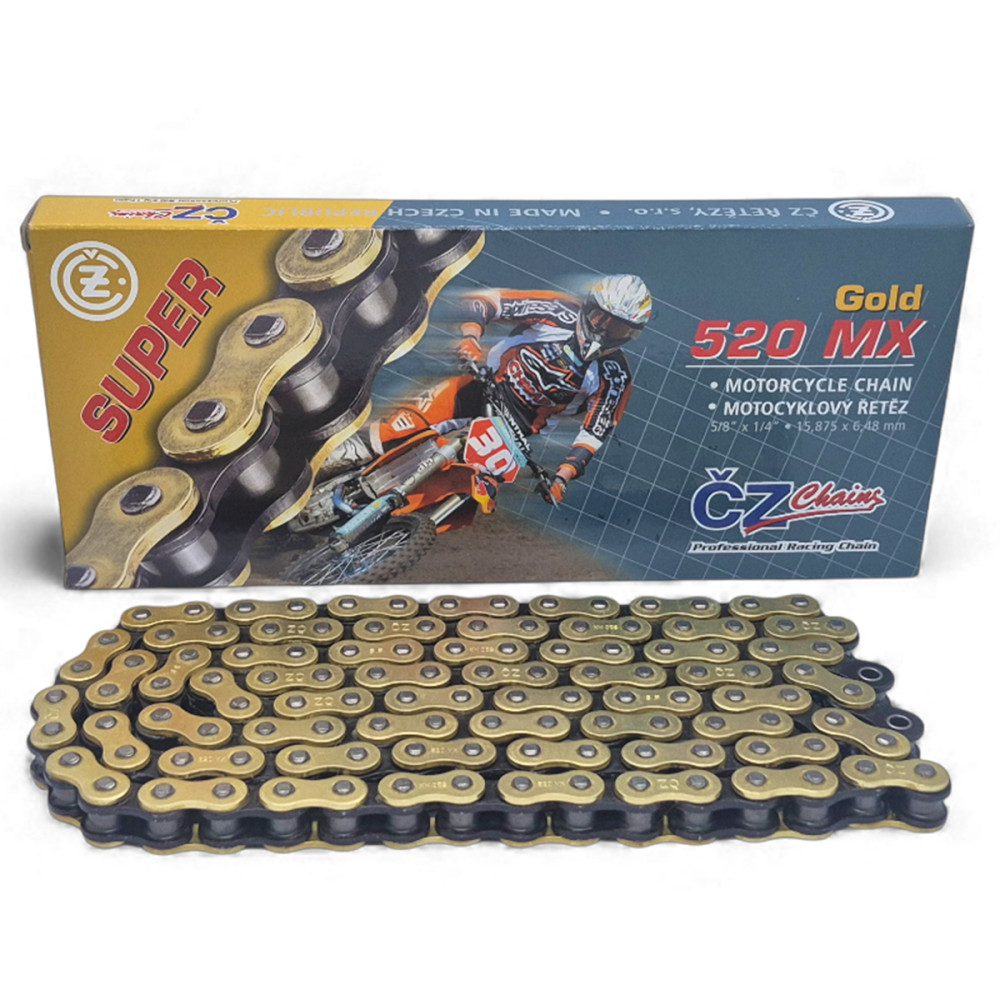 Corrente Cz Chains Modelo Mx Gold Passo 520 Com 118 Elos Sem Retentor Dourada