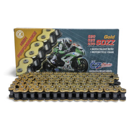 Corrente Cz Chains Modelo SDZZ Passo 530 Com 120 Elos Com Retentor Em “X” Dourada