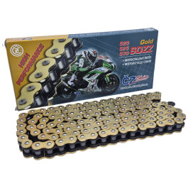 Corrente Cz Chains Modelo SDZZ Passo 525 Com 128 Elos Com Retentor Em “X” Dourada