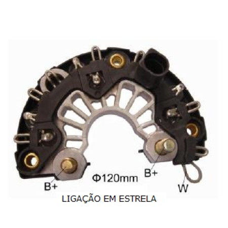PLACA DIODO COMPATÍVEL BOSCH-6 ELETR CAMINHAO MB/VW 14V 90A G1432 IK3214