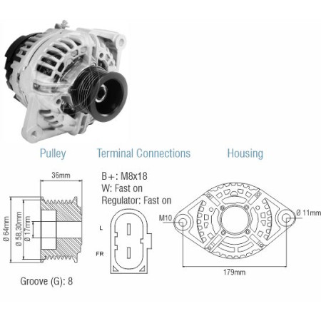 ALTERNADOR COMPATÍVEL BOSCH ELETR 12V 90A CAM.VW MWM (REG.2T) ZM9010805