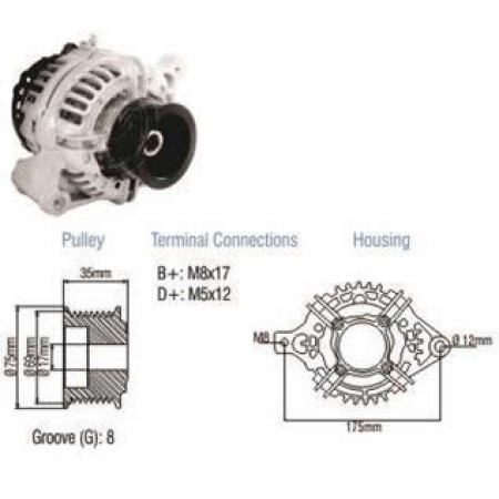 ALTERNADOR COMPATÍVEL BOSCH ELETR 12V 90A CARGO/F250 (REG.1T-SEM W) ZM9010807
