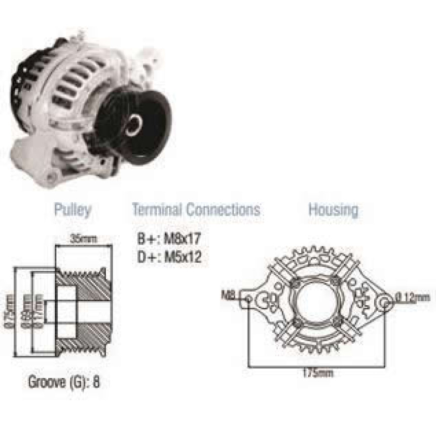 ALTERNADOR COMPATÍVEL BOSCH ELETR 12V 90A CARGO/F250 (REG.1T-SEM W) ZM9010807