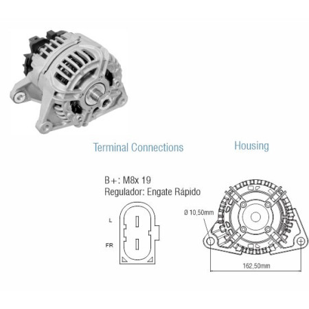 ALTERNADOR COMPATÍVEL BOSCH ELETR 12V 110A DUCATO/BOXER/IVECO DAILY/ - L.E ZM9010813