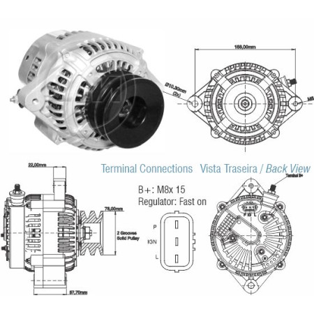 ALTERNADOR COMPATÍVEL DENSO 24V 60A KOMATSU/CATERPILLAR 914 ZM9020501
