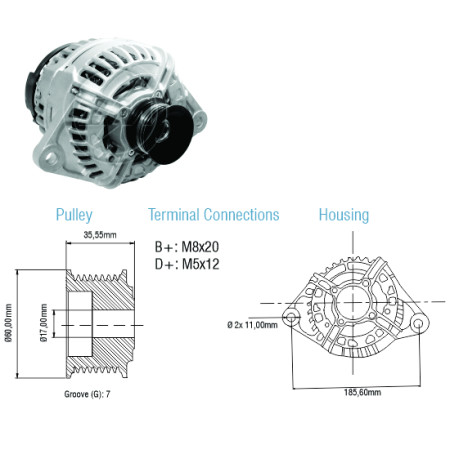 ALTERNADOR COMPATÍVEL BOSCH ELETR 12V 150A DUCATO/BOXER/JUMPER 10>15 - L.D ZM9020601