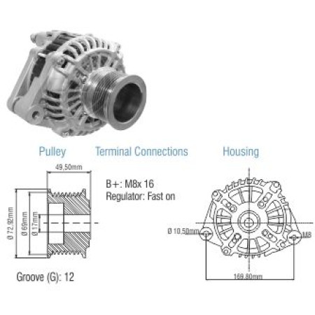 ALTERNADOR COMPATÍVEL MITSUBISHI 24V 90A IVECO STRALIS EURO TECH/TRAKKER/FORD CARGO (POLIA 12PK-73) ZM9030101