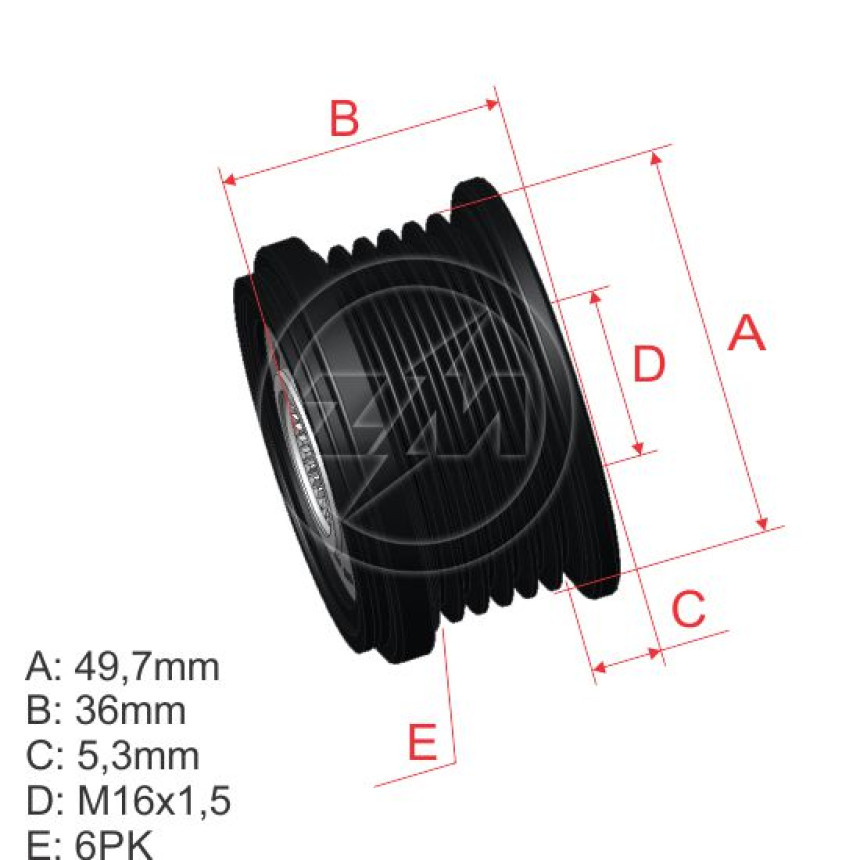 POLIA RODA LIVRE 6PK-49 COMPATÍVEL BOSCH SPRINTER/SSANGYONG 5529 ZM9600021