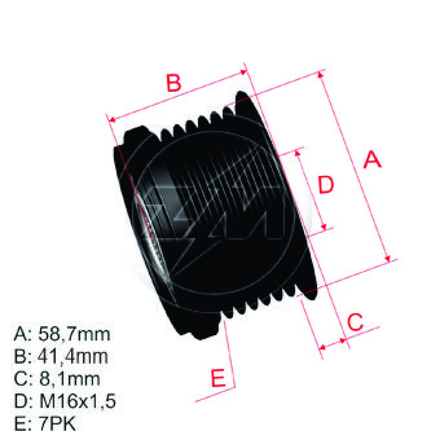 POLIA RODA LIVRE 7PK-58 COMPATÍVEL BOSCH TRANSIT/HILUX/RANGER 5452 5531 ZM9600025