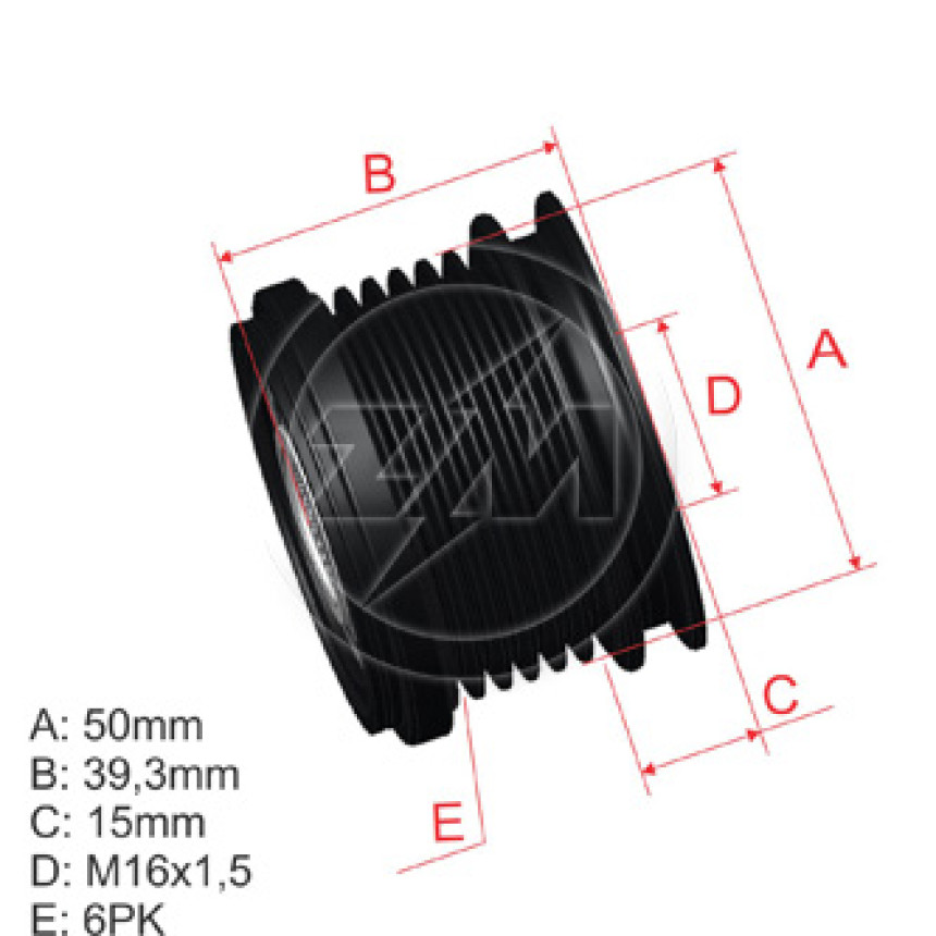 POLIA RODA LIVRE 6PK-50 COMPATÍVEL BOSCH SPRINTER/CLASS 5393 ZM9600041