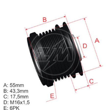POLIA RODA LIVRE 6PK-55 COMPATÍVEL BOSCH SANDERO/CLIO 5467 5423 ZM9600045