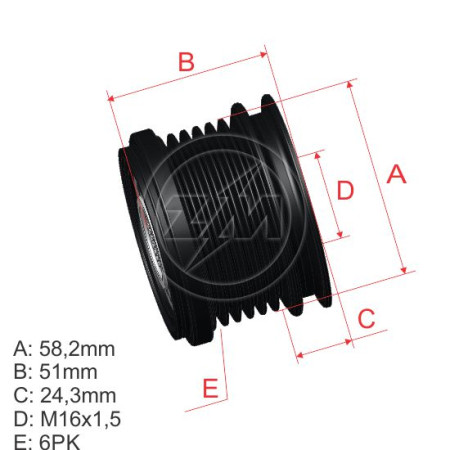 POLIA RODA LIVRE 6PK-58 COMPATÍVEL BOSCH VOLVO/ROVER/JAGUAR *ANTI-HORARIO 5589 ZM9600054