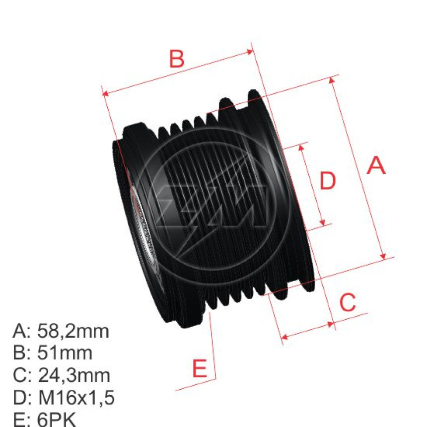 POLIA RODA LIVRE 6PK-58 COMPATÍVEL BOSCH VOLVO/ROVER/JAGUAR *ANTI-HORARIO 5589 ZM9600054
